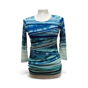 Title: Alfani Petite Blue Abstract 3/4 Sleeve Stretch Top PP Casual Workwear